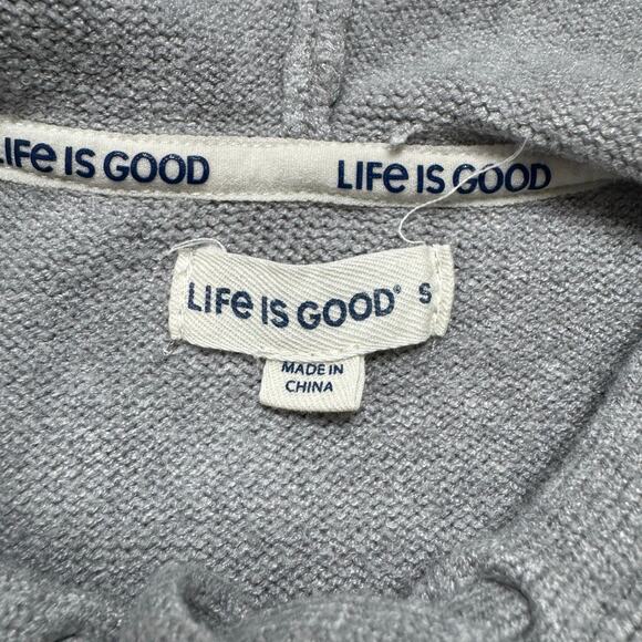 LIFE IS GOOD Yellow Daisy Dog Gray Hooded Sweater Size Small Womens Pullover - Picture 6 of 10